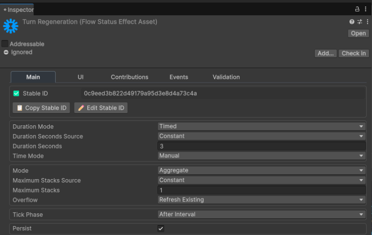 Turn Regeneration configured with Manual time, a three-second duration, and one aggregate stack.