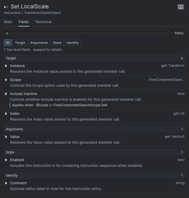 Set LocalScale Field Information displays its Fields reference.